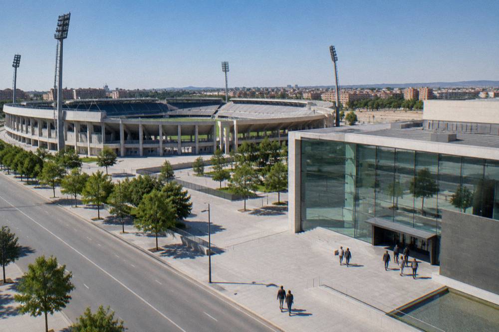A contemporary art museum building with a glass facade and people at the entrance