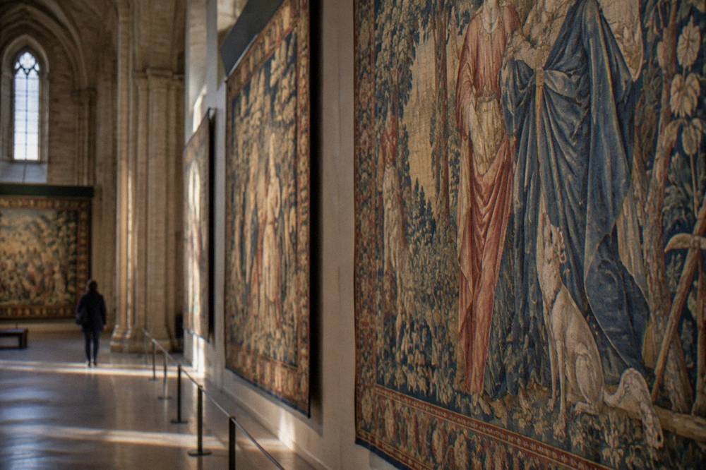 A gallery of large Flemish textile hangings in the Museo de Tapices inside La Seo Cathedral