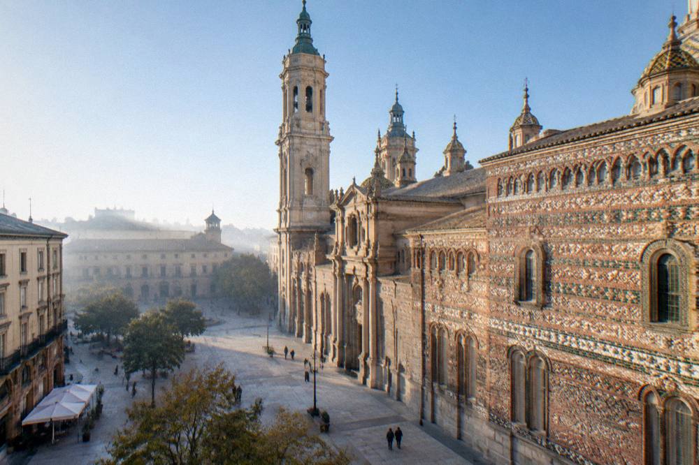 The Plaza de la Seo in Zaragoza with the cathedral rising above the square