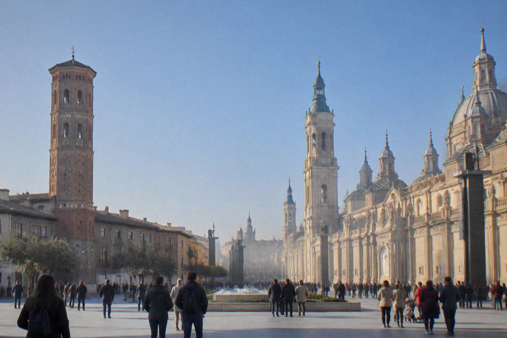 A wide city square with a large baroque basilica and crowds of visitors in daylight