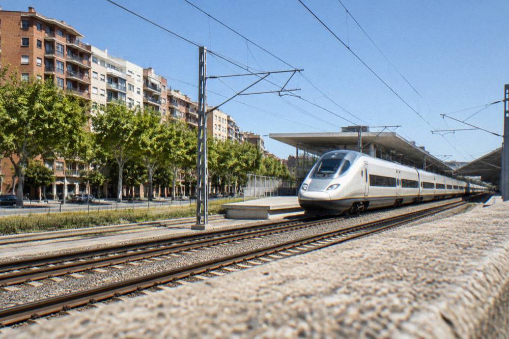 A high-speed train at Zaragoza-Delicias station