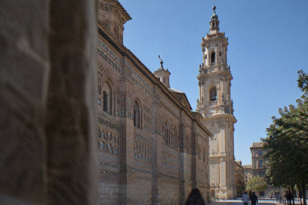 La Seo cathedral facade in Zaragoza with its Mudéjar wall detail