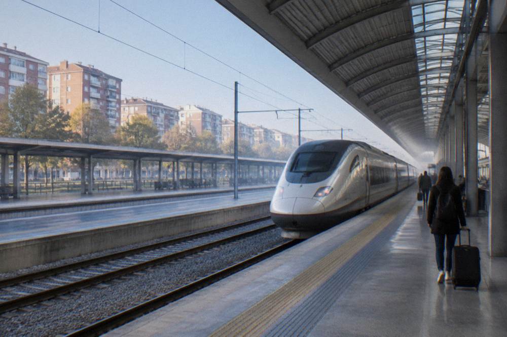 High-speed train platforms at Zaragoza-Delicias station under a curved roof