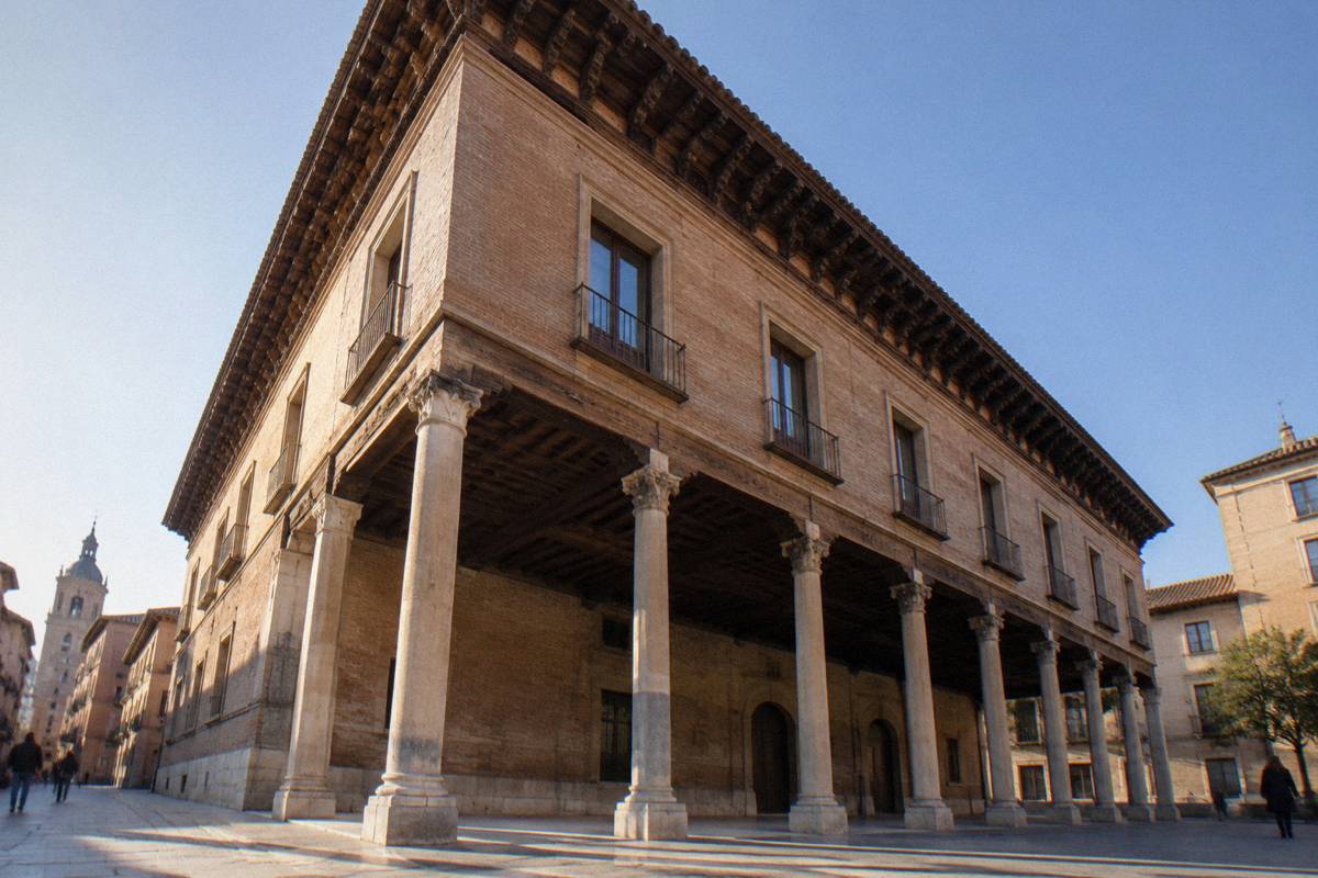 The Renaissance Lonja building on Plaza del Pilar with its arcaded ground floor