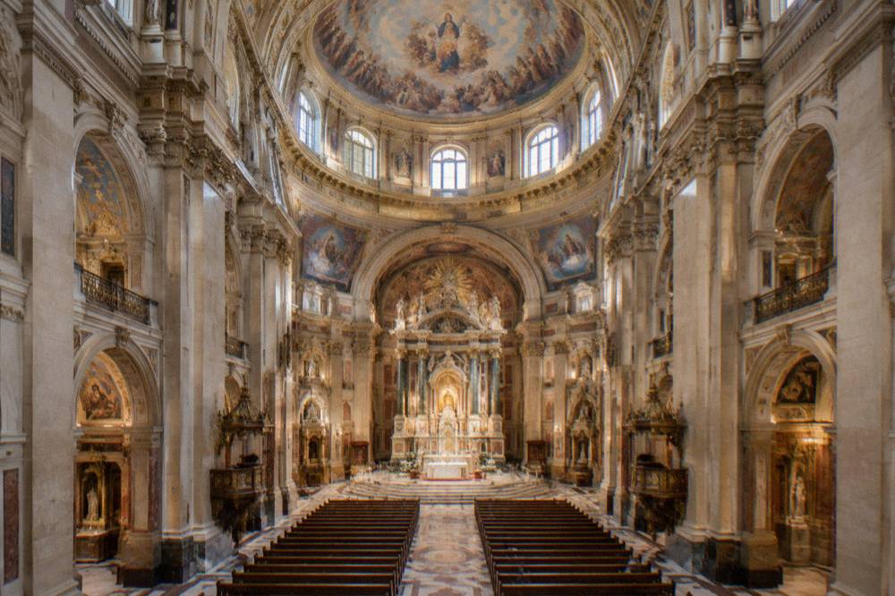 The main altar and painted dome inside the Basílica del Pilar in Zaragoza