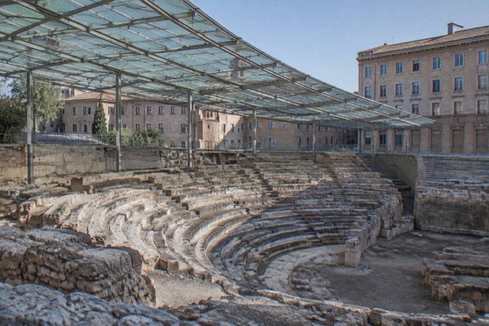 The Roman theatre of Caesaraugusta with its tiered stone seating